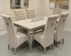 Vienna Marble Top Dining Set With Lucy Lion Knocker Velvet Chairs