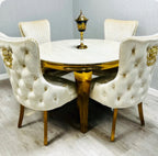 Louis-Marmortisch in Creme und Gold mit Victoria-Stühlen in Creme und Gold