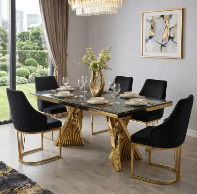 Sorelle Dining Table with Ariella Dining Chairs Cream Or Black