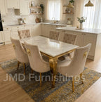 Vienna Cream & Gold Marble Dining Table With Bentley Gold Chairs