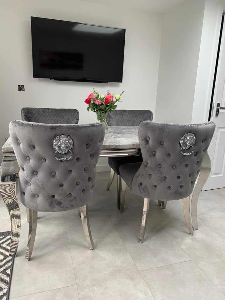 Vienna Marble Dining Table With Lewis Lion Knocker Chairs