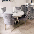 Chelsea Grey Round Marble Dining Set With Chelsea Dark Grey Knocker Velvet Chairs