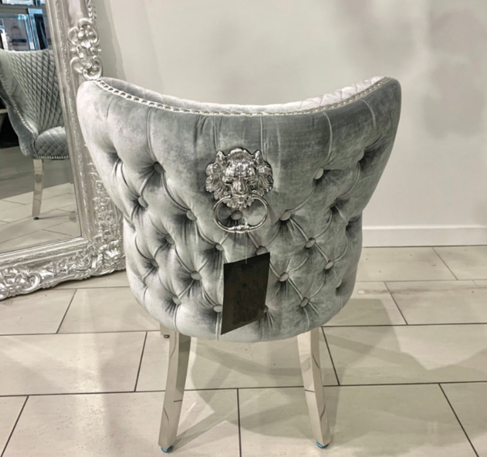 Arianna White Marble Top Dining Set With Lewis Knocker Velvet Chairs