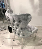 Arial Grey Marble Top Dining Set With Lewis Lion knocker Velvet Chairs