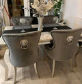 Vienna Cream Marble Top Dining Set With Chelsea Cream Lion Knocker Velvet Chairs
