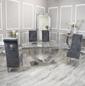 Arial Marble Top Dining Set With Lucy Lion knocker Chairs
