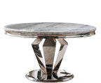 Windsor Grey Round Marble Top Dining Set With Lewis Lion Knocker Velvet Chairs