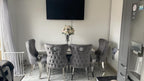 Vienna Grey Marble Top Dining Set With Lewis Lion Knocker Velvet Chairs