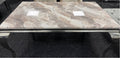 Vienna Brown Marble Top Dining Set With Champagne Lewis Lion Knocker Velvet Chairs