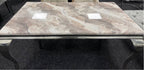 Vienna Brown Marble Top Dining Set With Champagne Lewis Lion Knocker Velvet Chairs
