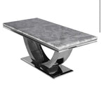Arial Grey Marble Top Dining Set With Lewis Lion knocker Velvet Chairs