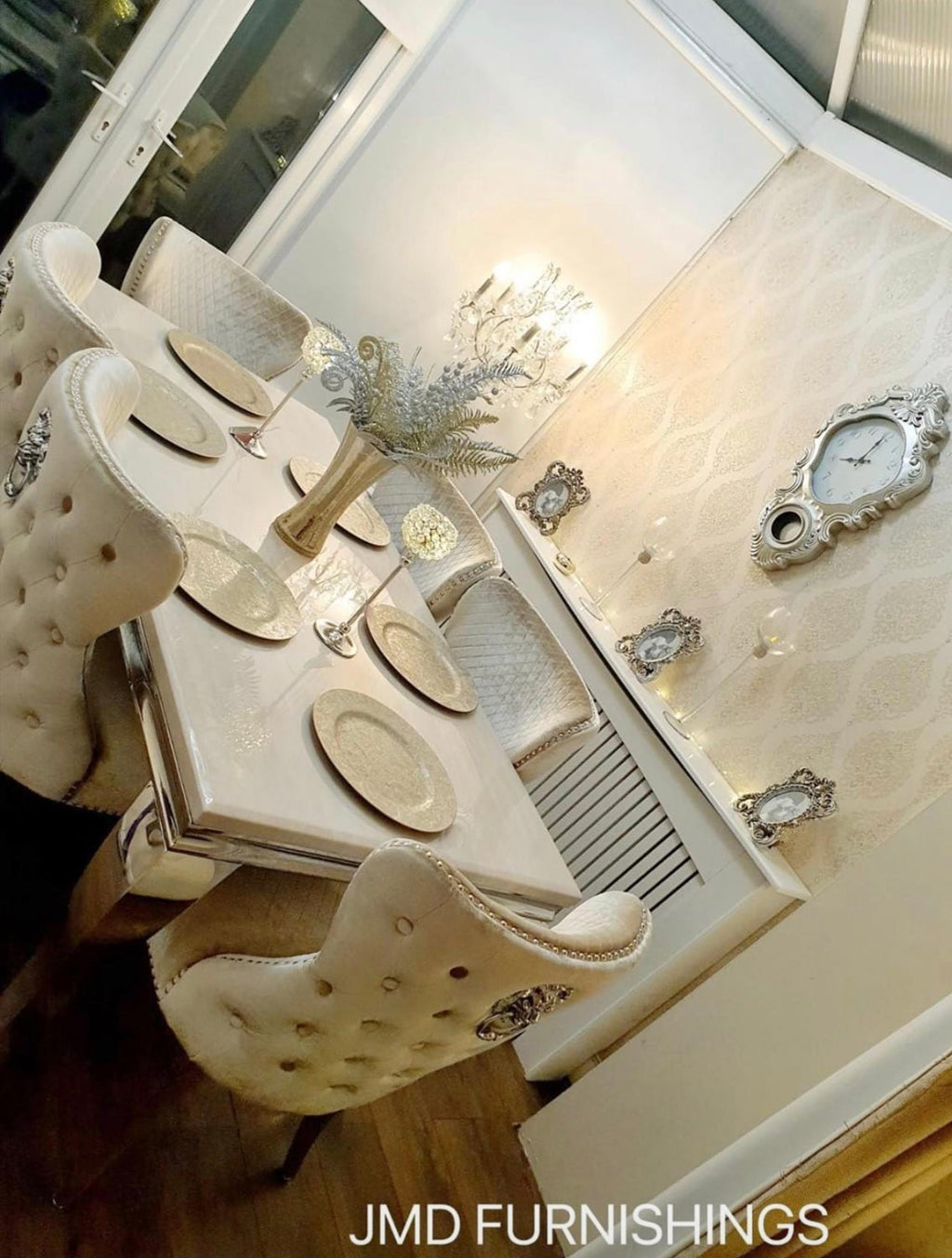 Vienna Marble Dining Table With Lewis Lion Knocker Chairs