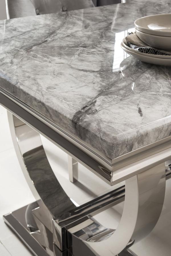 Arianna Marble Dining Table With Lewis Lion Knocker Velvet Chairs